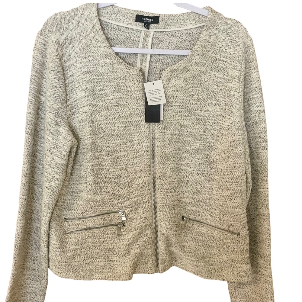 Premise New Zip Front Jacket Metallic Threads Pockets L Career Neutral